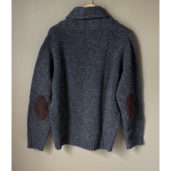 Vintage L.L. Bean Mens XL Sweater Wool Gray Lambswool Shawl Collar Elbow Patch - Picture 2 of 6